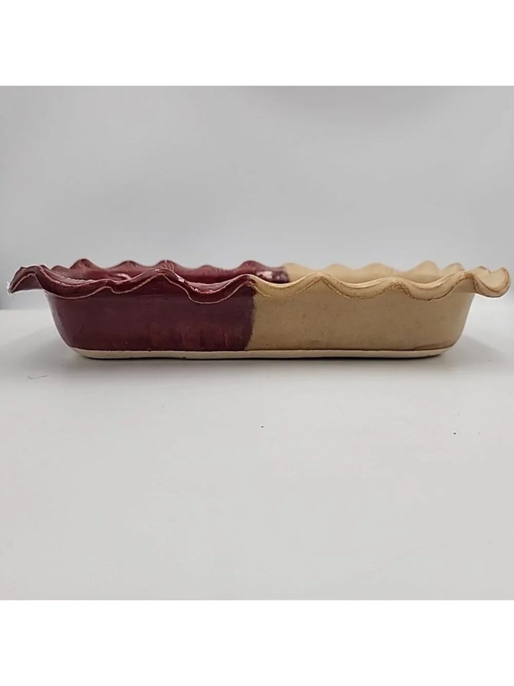 Baking Dish Pottery Red Beige Stoneware 12x7.5x2